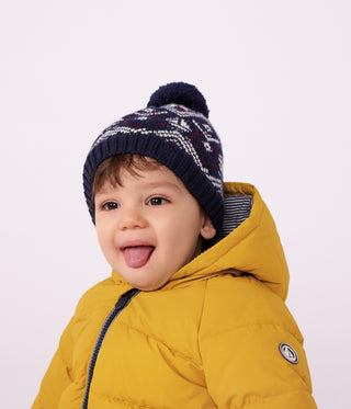 BABY WOOL AND COTTON JACQUARD BEANIE WITH A FLEECE LINING