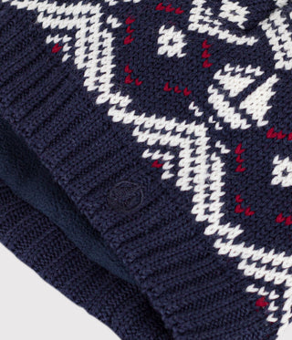 BABY WOOL AND COTTON JACQUARD BEANIE WITH A FLEECE LINING