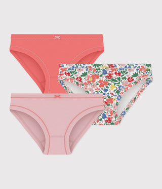 GIRL'S FLOWER-PATTERNED COTTON PANTS  - 3-PACK