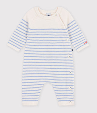 BABY UNISEX STRIPY WOOL AND COTTON KNIT PLAYSUIT