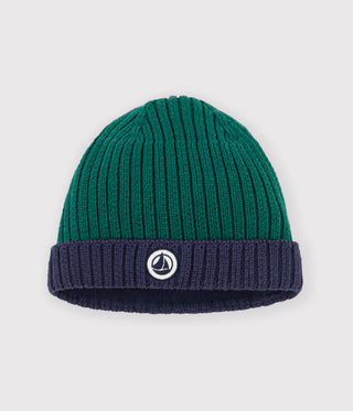 BABY TWO-COLOUR ORGANIC COTTON KNITTED BEANIE WITH A FLEECE LINING