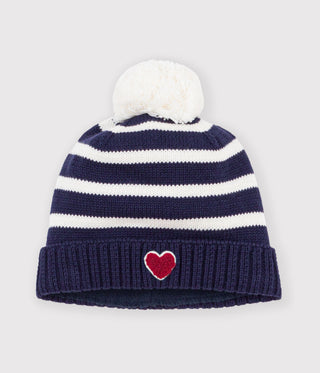 BABY GIRL'S STRIPY ORGANIC COTTON KNITTED BEANIE WITH A FLEECE LINING
