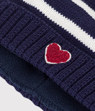 BABY GIRL'S STRIPY ORGANIC COTTON KNITTED BEANIE WITH A FLEECE LINING