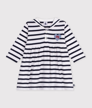 BABY GIRL'S COTTON DRESS WITH LONG SLEEVES AND BRETON STRIPES