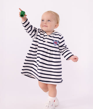 BABY GIRL'S COTTON DRESS WITH LONG SLEEVES AND BRETON STRIPES
