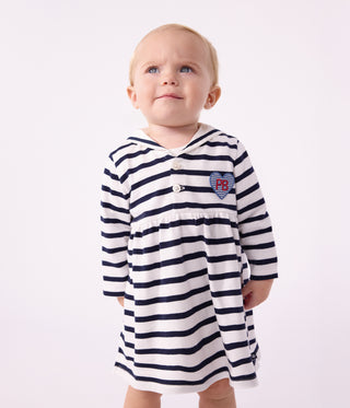 BABY GIRL'S COTTON DRESS WITH LONG SLEEVES AND BRETON STRIPES