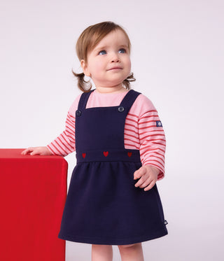 BABY GIRL'S SLEEVELESS COTTON DRESS EMBROIDERED WITH HEARTS