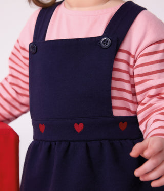 BABY GIRL'S SLEEVELESS COTTON DRESS EMBROIDERED WITH HEARTS