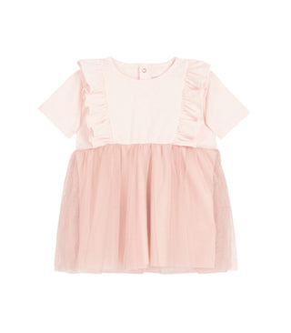 BABY GIRL'S SHORT-SLEEVED DRESS IN TWO MATERIALS