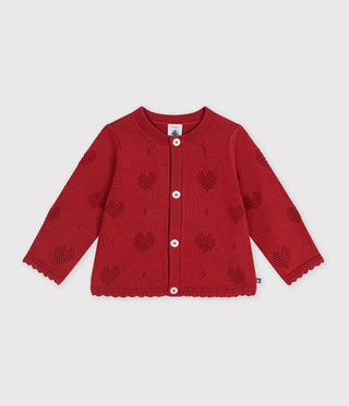 BABY GIRL'S ORGANIC COTTON CARDIGAN WITH HEART PATTERN
