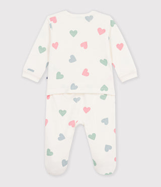 BABY UNISEX HEART-PRINT POPPER-FREE COTTON TERRY PYJAMA SUIT