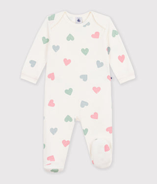 BABY UNISEX HEART-PRINT POPPER-FREE COTTON TERRY PYJAMA SUIT