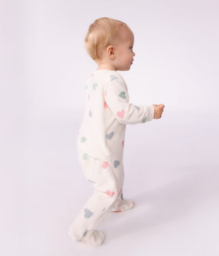 BABY UNISEX HEART-PRINT POPPER-FREE COTTON TERRY PYJAMA SUIT