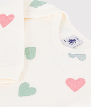 BABY UNISEX HEART-PRINT POPPER-FREE COTTON TERRY PYJAMA SUIT