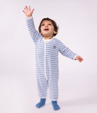 BABY UNISEX FOOTLESS STRIPY COTTON TERRY SLEEPSUIT
