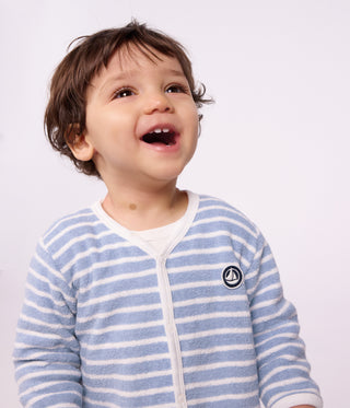 BABY UNISEX FOOTLESS STRIPY COTTON TERRY SLEEPSUIT