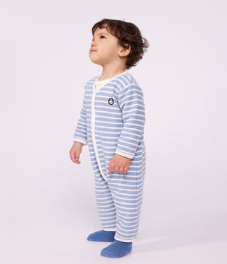 BABY UNISEX FOOTLESS STRIPY COTTON TERRY SLEEPSUIT