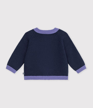 BABY GIRL'S JAQUARD HEART PATTERN CARDIGAN KNITTED IN WOOL AND COTTON