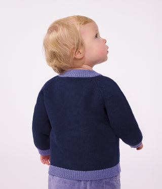 BABY GIRL'S JAQUARD HEART PATTERN CARDIGAN KNITTED IN WOOL AND COTTON