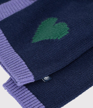 BABY GIRL'S JAQUARD HEART PATTERN CARDIGAN KNITTED IN WOOL AND COTTON