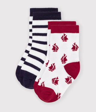BABY BOY'S COTTON SOCKS WITH STRIPES AND BOAT PRINT
