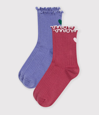 GIRL'S HEART-PATTERN COTTON SOCKS -2-PACK