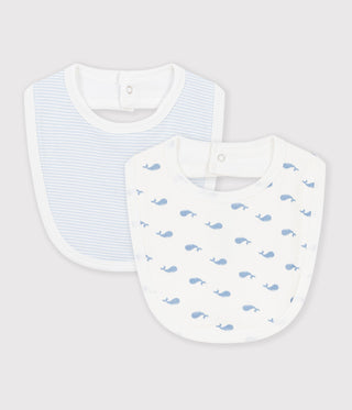 BABY UNISEX WHALE PRINT COTTON BIBS - 2-PACK