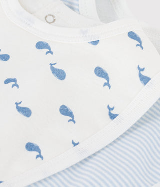 BABY UNISEX WHALE PRINT COTTON BIBS - 2-PACK