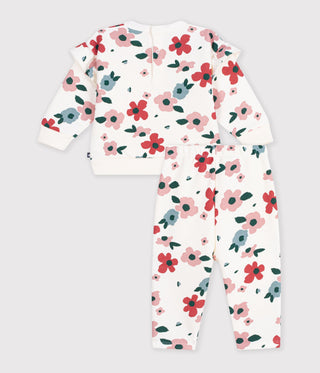BABY GIRL'S SWEATSHIRT AND TROUSERS SET IN COTTON WITH A FLOWER PRINT.