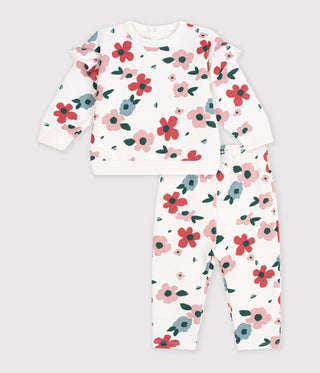 BABY GIRL'S SWEATSHIRT AND TROUSERS SET IN COTTON WITH A FLOWER PRINT.