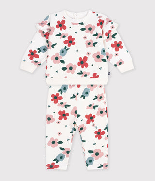 BABY GIRL'S SWEATSHIRT AND TROUSERS SET IN COTTON WITH A FLOWER PRINT.