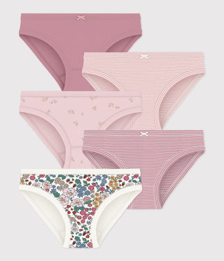 GIRL'S FLOWER-PATTERNED COTTON PANTS - 5-PACK