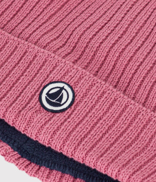 GIRL'S ORGANIC POLAR FLEECE-LINED KNITTED BEANIE HAT