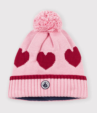 GIRL'S JACQUARD KNITTED BEANIE HAT LINED IN ORGANIC POLAR FLEECE