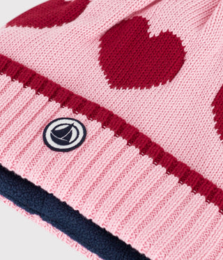 GIRL'S JACQUARD KNITTED BEANIE HAT LINED IN ORGANIC POLAR FLEECE