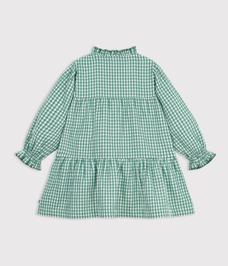 GIRL'S LONG-SLEEVED ORGANIC COTTON POPLIN GINGHAM DRESS