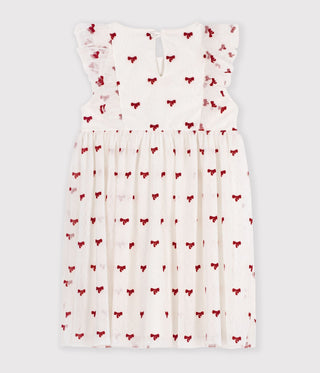 GIRL'S SHORT-SLEEVED TULLE DRESS PRINTED WITH LITTLE BOWS