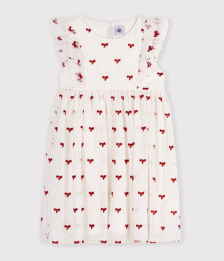 GIRL'S SHORT-SLEEVED TULLE DRESS PRINTED WITH LITTLE BOWS