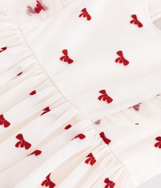 GIRL'S SHORT-SLEEVED TULLE DRESS PRINTED WITH LITTLE BOWS