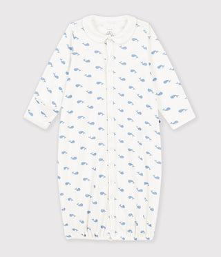 BABY UNISEX WHALE-PRINT ORGANIC COTTON SLEEPING BAG / SLEEPSUIT 2-IN-1
