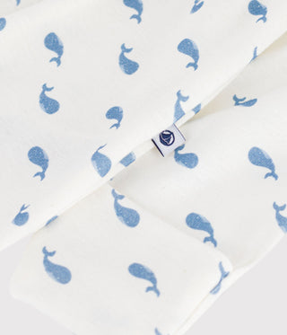 BABY UNISEX WHALE-PRINT ORGANIC COTTON SLEEPING BAG / SLEEPSUIT 2-IN-1