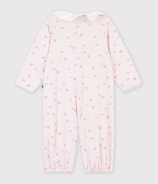 BABY GIRL'S FLORAL-PRINT COTTON JUMPSUIT/SLEEPING BAG WITH A COLLAR