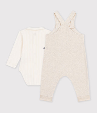 BABY UNISEX DUNGAREES AND BODY SET IN ORGANIC COTTON WITH A COLLAR