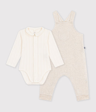 BABY UNISEX DUNGAREES AND BODY SET IN ORGANIC COTTON WITH A COLLAR
