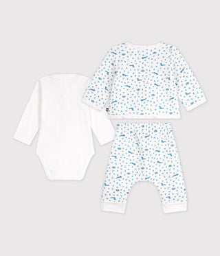 BABY UNISEX OUTFIT IN ORGANIC COTTON WITH FOXES PRINTED ON THE COLLAR-3-PACK