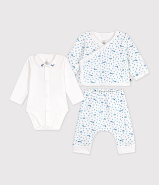 BABY UNISEX OUTFIT IN ORGANIC COTTON WITH FOXES PRINTED ON THE COLLAR-3-PACK