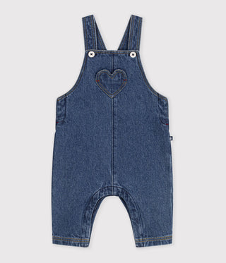 BABY LONG-LEG DENIM DUNGAREES WITH A HEART-SHAPED POCKET