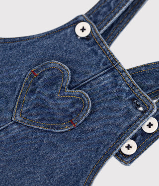 BABY LONG-LEG DENIM DUNGAREES WITH A HEART-SHAPED POCKET