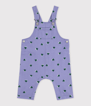 BABY GIRL'S DUNGAREES IN SERGE WITH LONG LEGS AND A HEART PRINT