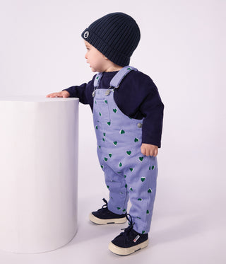 BABY GIRL'S DUNGAREES IN SERGE WITH LONG LEGS AND A HEART PRINT